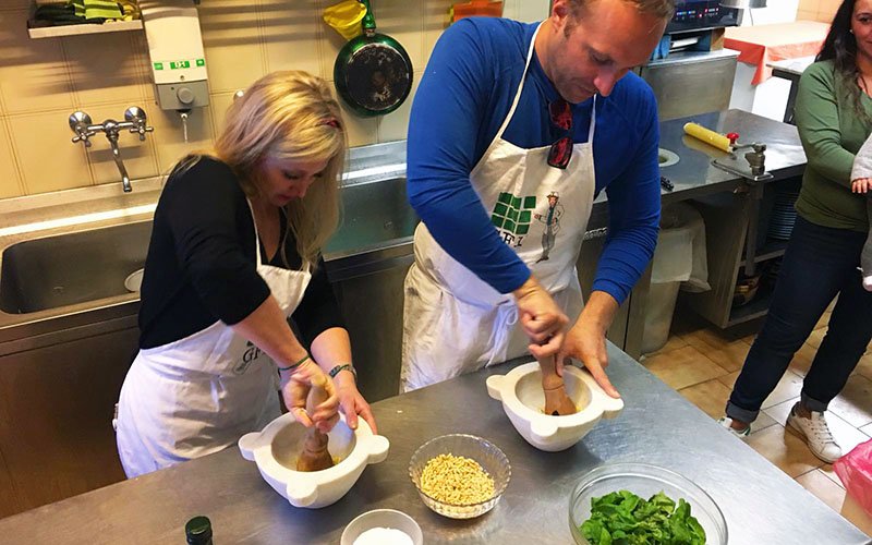 Cinque Terre Cooking Classes Pesto Making lessons. CTTOURS 5 terre