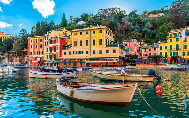 colorful fishermen boats in the portofino harbour