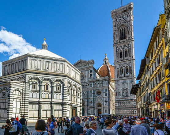 florence, duomo square with the baptistery, the cathedral and the cupola of brunelleschi