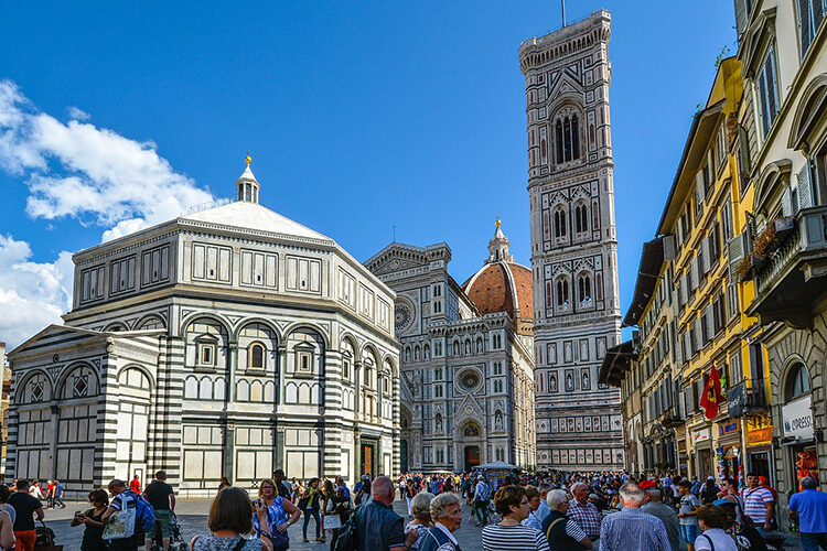florence, duomo square with the baptistery, the cathedral and the cupola of brunelleschi