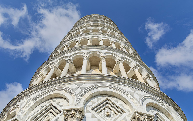 pisa, the leaning tower view from the ground floor