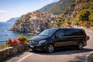 Private van returning cruise passengers to La Spezia port after Cinque Terre tour